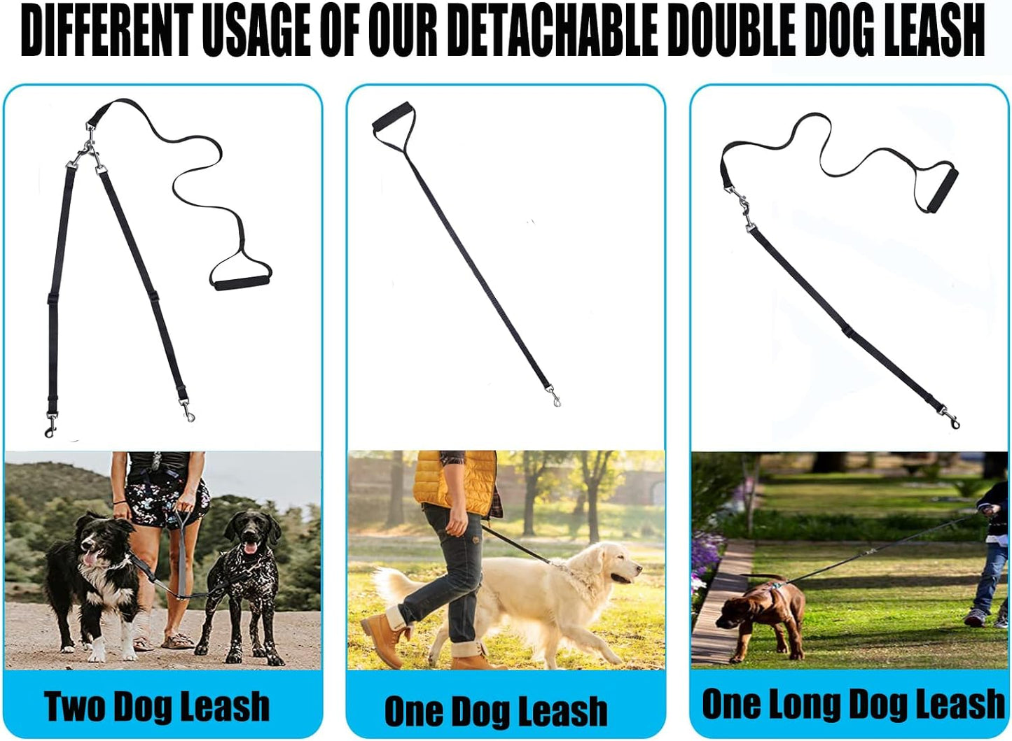 Adjustable Dual Dog Leash with No-Tangle Design for Two Dogs, Suitable for Large and Small Breeds