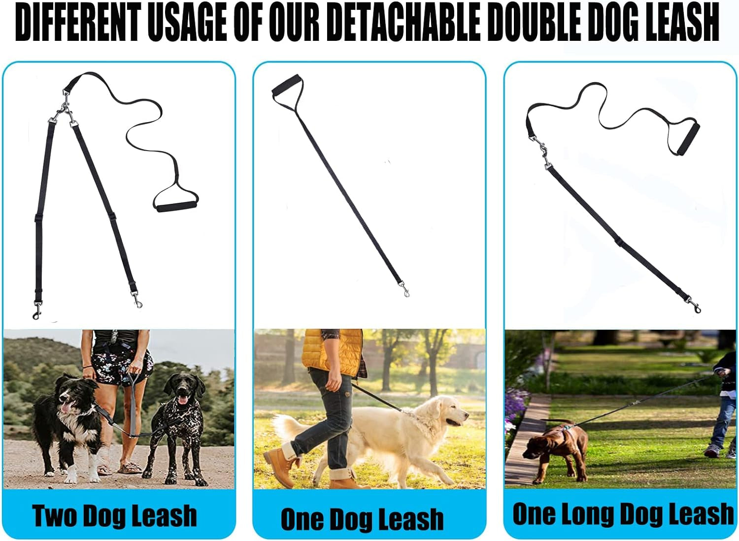 Adjustable Dual Dog Leash with No-Tangle Design for Two Dogs, Suitable for Large and Small Breeds