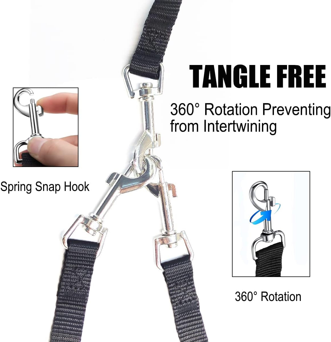 Adjustable Dual Dog Leash with No-Tangle Design for Two Dogs, Suitable for Large and Small Breeds